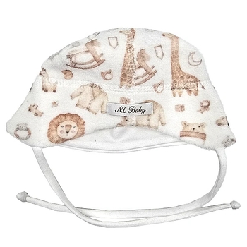 Шапочка NL Baby на зав'язках, велюрова, 0-3 міс., біло-бежевий (011/38123) - Pampik - 2