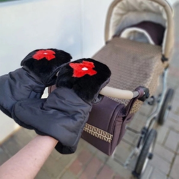 Муфта-рукавички NL Baby з норкою, чорний з червоним (0000/33145) - Pampik - 3