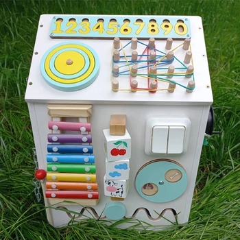 Іграшка дерев'яна NL Baby Актівіті Бізікуб, 30х30х40 см, білий (32143) - Pampik - 2