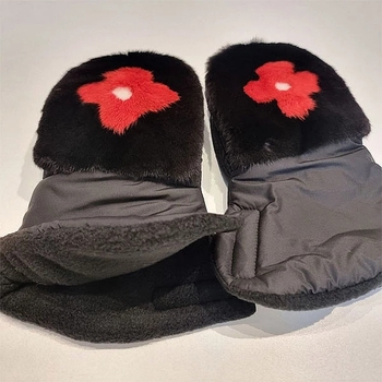 Муфта-рукавички NL Baby з норкою, чорний з червоним (0000/33145) - Pampik - 2