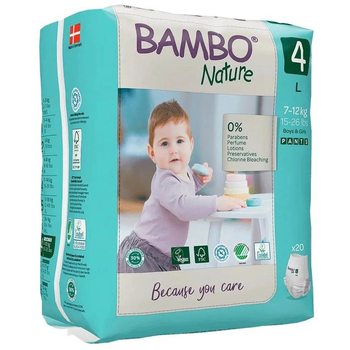 Еко Підгузки-трусики Bambo Nature Pants 4 (7-14 кг), 20 шт. - Pampik
