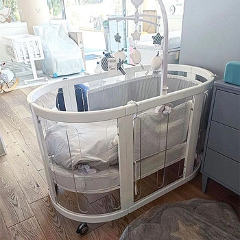 Бортик в овальне ліжечко NL Baby, 3-сторонній, 130х30 см, біло-сірий (823+830/33298) - Pampik - 2