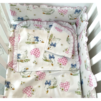 Набір NL Baby Cododo: комплект постільної білизни, 80х80 см + бортик у ліжечко, 166х20 см, біло-рожевий (865/32593) - Pampik - 9