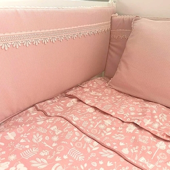 Бортик в кроватку NL Baby, 4-сторонний и декоративная подушка, 40х30 см, розовый (873+929/33259) - Pampik - 7