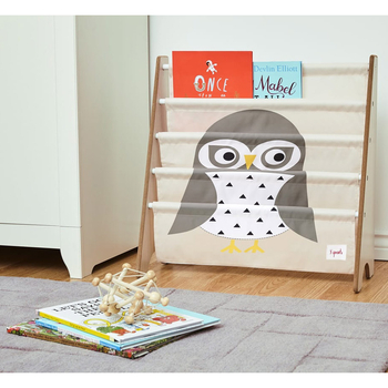 Стелаж для зберігання книг 3 Sprouts Сова, 61х62х25 см, бежевий з сірим IRKOWL/27892) - Pampik - 2