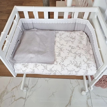 Набір NL Baby Cododo: комплект постільної білизни, 80х80 см + бортик у ліжечко, 166х20 см, біло-сірий (823+826/30427) - Pampik - 5