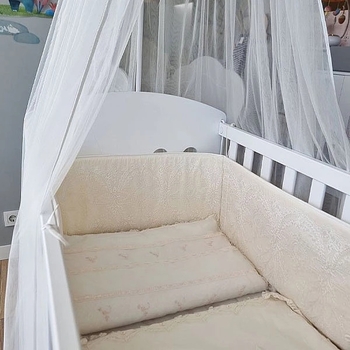 Набір NL Baby: бортик у ліжечко, 3-сторонній, універсальний, 180х32 см + балдахін, 300х170 см, молочний (28906) - Pampik - 4