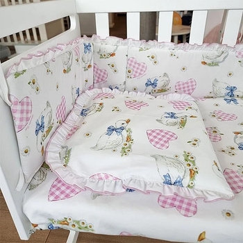 Набір NL Baby Cododo: комплект постільної білизни, 80х80 см + бортик у ліжечко, 166х20 см, біло-рожевий (865/32593) - Pampik - 7