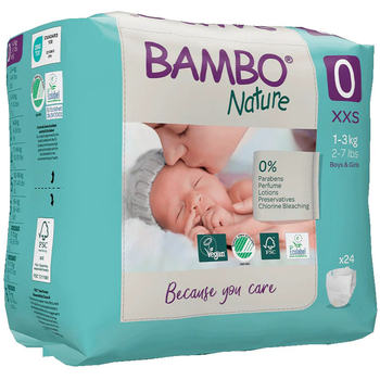 Еко Підгузки на липучках Bambo Nature 0 (1-3 кг), 24 шт. - Pampik