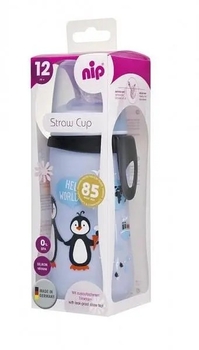 Поїльник з трубочкою Nip Straw Cup Пингвинчики, 330 мл, світло-блакитний (35067) - Pampik - 4