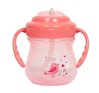 Поильник-непроливайка Lindo с ручками и силиконовой трубочкой, 6+ мес., 250 мл, коралловый (LI 708 розовый) - Pampik