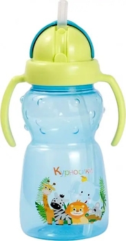 Поїльник-непроливайка Курносики, із силіконовою трубочкою, з ручками, від 9 міс., 300 мл, блакитний (7024 блак) - Pampik - 2