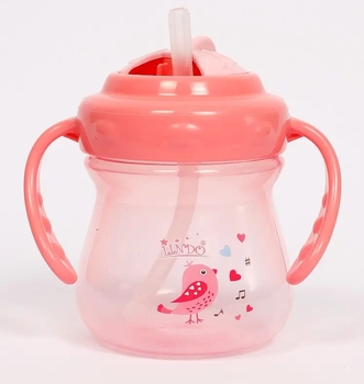 Поильник-непроливайка Lindo с ручками и силиконовой трубочкой, 6+ мес., 250 мл, коралловый (LI 708 розовый) - Pampik - 2