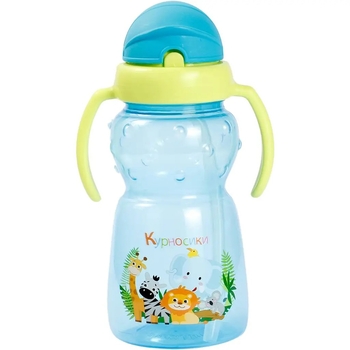 Поїльник-непроливайка Курносики, із силіконовою трубочкою, з ручками, від 9 міс., 300 мл, блакитний (7024 блак) - Pampik