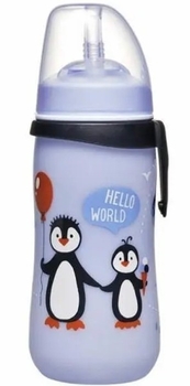 Поїльник з трубочкою Nip Straw Cup Пингвинчики, 330 мл, світло-блакитний (35067) - Pampik