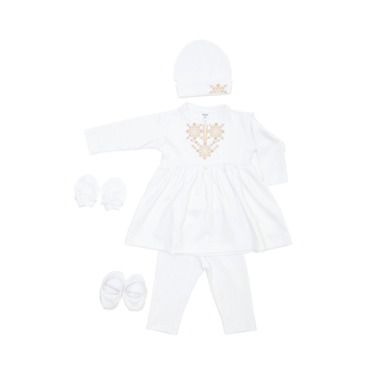 Хрестильний набір для дівчинки Twins з бежевою вишивкою, р.68, білий (TCG68E-02) - Pampik