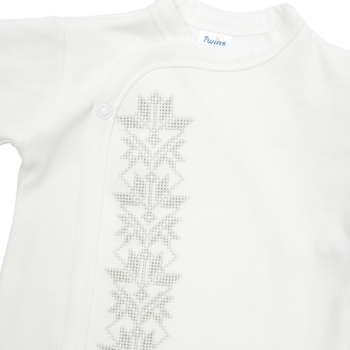 Хрестильний набір для хлопчика Twins з світло-сірою вишивкою, р.68, світло-бежевий (TCB68E-101) - Pampik - 2