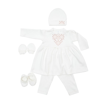 Хрестильний набір для дівчинки Twins з рожевою вишивкою, р.62, світло-бежевий (TCG62E-24) - Pampik