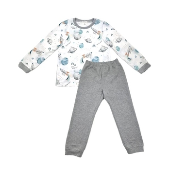 Піжама NL Baby з довгими рукавами, бавовняна, утеплена, 4 роки, біло-сірий (00530/37882) - Pampik