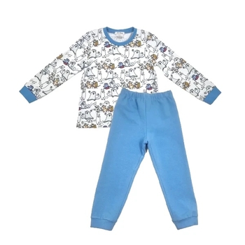 Пижама NL Baby с длинными рукавами, хлопковая, утеплённая, 2 года, бело-голубой (00520/37873) - Pampik