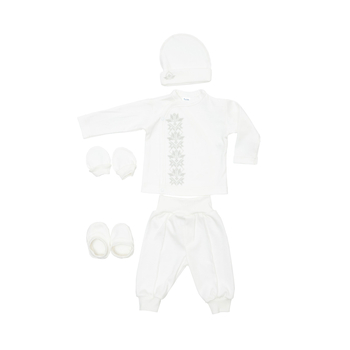 Хрестильний набір для хлопчика Twins з світло-сірою вишивкою, р.56, білий (TCB56W-101) - Pampik