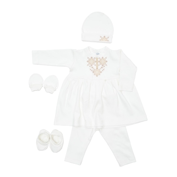 Хрестильний набір для дівчинки Twins з бежевою вишивкою, р.68, світло-бежевий (TCG68E-02) - Pampik