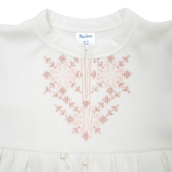 Хрестильний набір для дівчинки Twins з рожевою вишивкою, р.56, світло-бежевий (TCG56E-24) - Pampik - 3