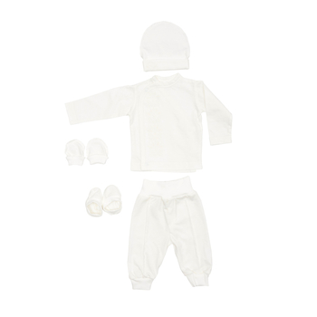 Хрестильний набір для хлопчика Twins з білою вишивкою, р.62, світло-бежевий (TCB62E-01) - Pampik