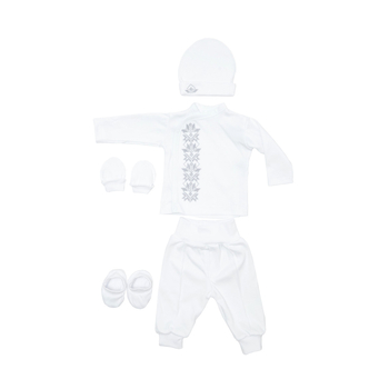 Крестильный набор для мальчика Twins с серой вышивкой, р.62, белый (TCB62W-10) - Pampik