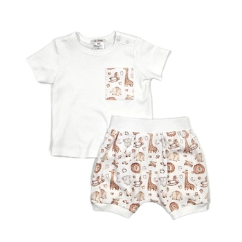 Піжама NL Baby з короткими рукавами та шортами, бавовняна, 3-6 міс., білий (012/38409) - Pampik