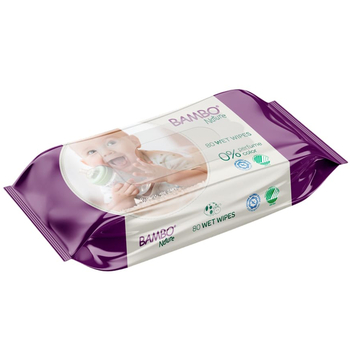 Вологі очищувальні серветки Bambo Nature, без ароматизаторів, 80 шт. - Pampik