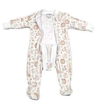 Чоловічок NL Baby на блискавці, велюр, 1 міс., біло-бежевий (011/38119) - Pampik - 2