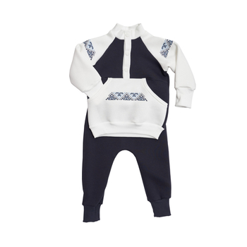 Костюм Twins з вишивкою, трикотажний, утеплений, р.80, блакитний (W-122-КТУ-80-04) - Pampik