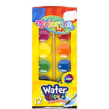 Краски акварельные Colorino, с кисточкой, желтый пенал, 12 цветов (41508PTR) - Pampik