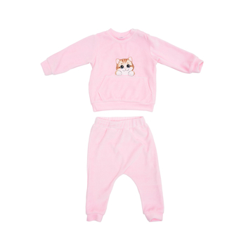 Костюм велюровий Twins з вишивкою Котик та Собачка, р.74, рожевий (W-120-КWKS74-08) - Pampik