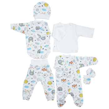 Комплект дитячого одягу в пологовий Twins Cosmo, інтерлок, р.52, білий з принтом (W-191-TP6-52CO) - Pampik