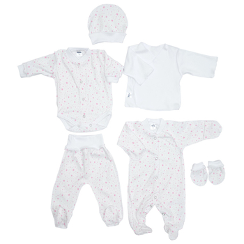 Комплект дитячого одягу в пологовий Twins Stars pink, інтерлок, р.52, білий з принтом (W-191-TP6-52SP) - Pampik