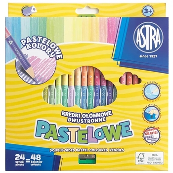 Карандаши цветные трехгранные двухсторонние Школярик Пастельные цвета с точилкой, 48 цветов (24 шт.) (312120005-UA) - Pampik