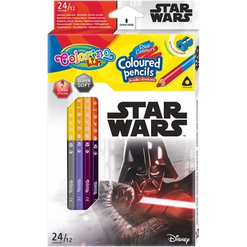 Олівці кольорові Colorino Duo Star Wars, двосторонні, з точилкою, 24 кольори, 12 шт. (89465PTR) - Pampik