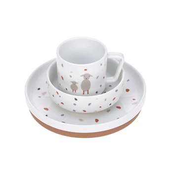 Набір дитячого посуду Lassig Вівця, порцеляна, з антиковзаючими елементами, 3 предмети, білий (1210037841/35849) - Pampik