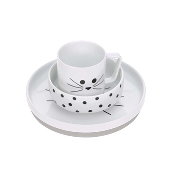 Набор детской посуды Lassig Кот, фарфор, с антискользящими элементами, 3 предмета, белый (1210037108/35851) - Pampik