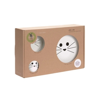 Набор детской посуды Lassig Кот, фарфор, с антискользящими элементами, 3 предмета, белый (1210037108/35851) - Pampik - 3