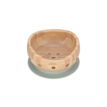 Тарелка глубокая Lassig Кот на присоске, бамбуковая, 12.8х12.8х6 см, зеленый (1310049108/35844) - Pampik