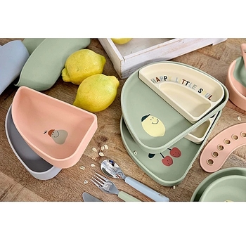 Набор силиконовых тарелок Lassig, 3 шт., розовый с мятным (13100262007/38319) - Pampik - 6