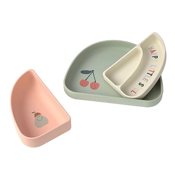 Набор силиконовых тарелок Lassig, 3 шт., розовый с мятным (13100262007/38319) - Pampik - 3