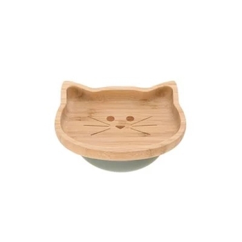 Тарелка плоская Lassig Кот на присоске, бамбуковая, 17.5х14х3.5 см, зеленый (1310028108/35860) - Pampik