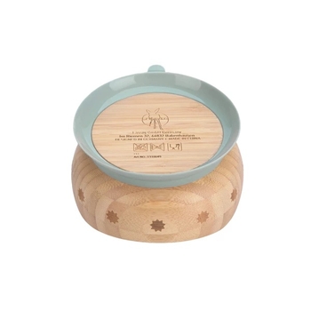 Тарелка глубокая Lassig Кот на присоске, бамбуковая, 12.8х12.8х6 см, зеленый (1310049108/35844) - Pampik - 2