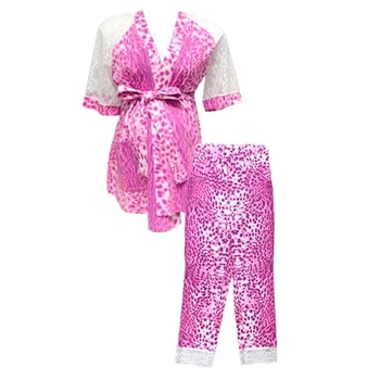Домашній костюм New Life з мереживом, халат та брюки, р.44, рожевий (097/17464) - Pampik