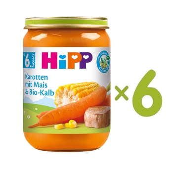 Органічне пюре НіРР Морква з кукурудзою та органічною телятиною, 1140 г (6 шт. по 190 г) - Pampik