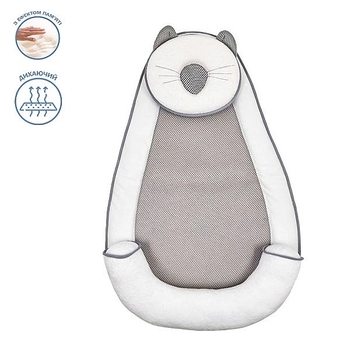 Позиціонер-кокон New Life expert Котик Air+Memory, 65х43х10 см, біло-сірий (0000/37079) - Pampik - 2